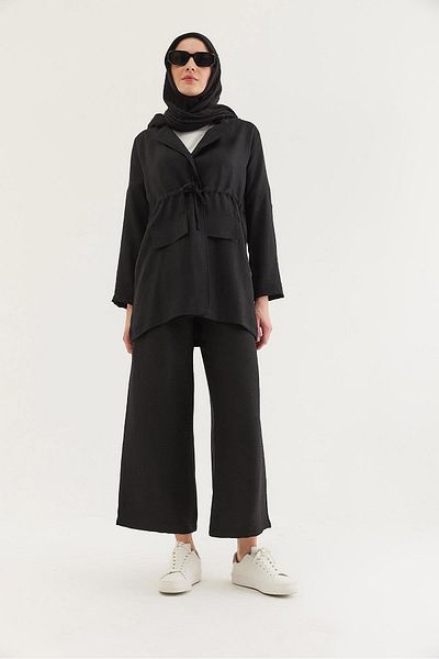 CALİENTE Waist Tie Jacket Linen Suit Black