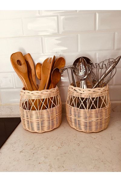 AFRALYAHOME Rattan Basket Organizer Μαχαιροπήρουνα Παιδική Διακόσμηση 15 cm Διάμετρος