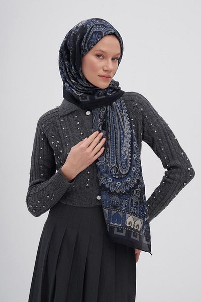 carell Breeze Navy Blue Early Silk Shawl