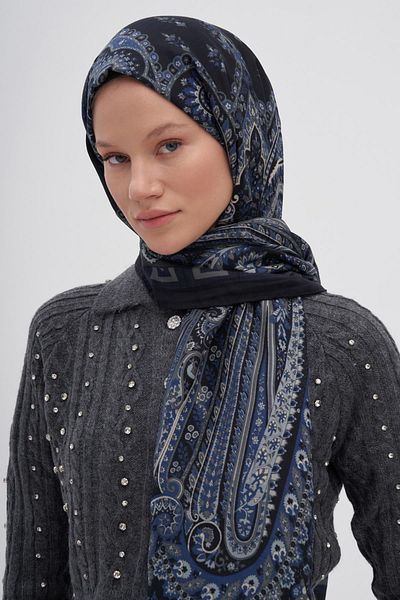 carell Breeze Navy Blue Early Silk Shawl