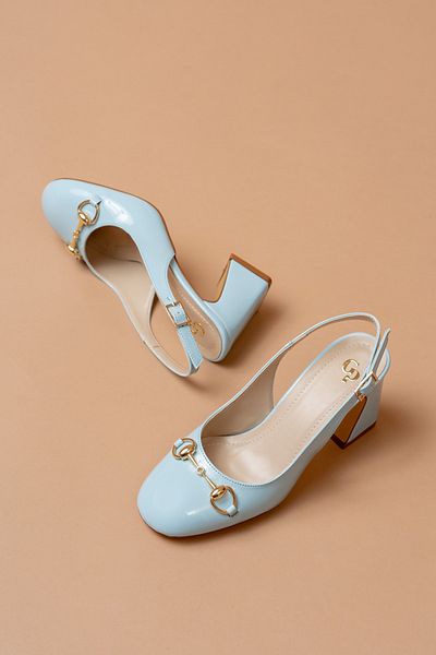 SEEM & BE Pantofi Mary Jane din piele albastră pentru femei cu vârf rotund Candy