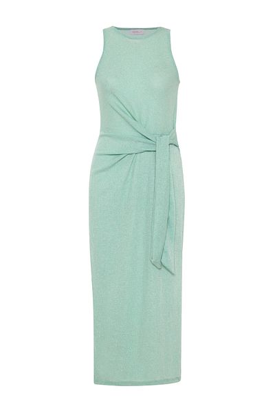 AQUELLA Lurex Water Green Μακρύ Φόρεμα με Δεμένο Σχιστό