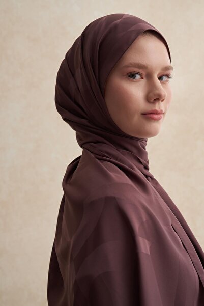 carell C Desen Monogram Pamuk İpek Şal Koyu Gül Kurusu