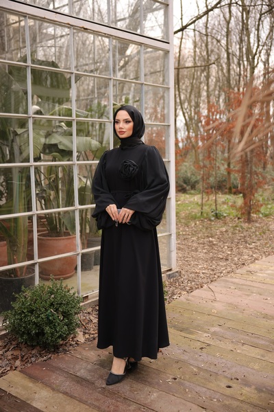 Esre Store 4510 L-1 Black Hijab Crepe Dress