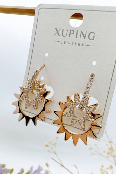 İsisra Xuping Vip Serial Sun Model Zircon Stone Gold Color Steel Hoop Earring (2.5 cm)
