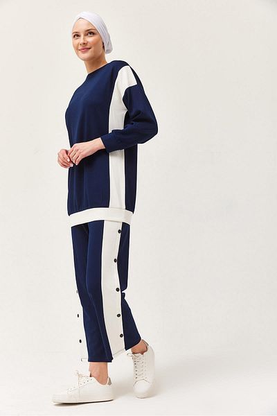 CALİENTE Metal Button Detail Double Suit Navy Blue