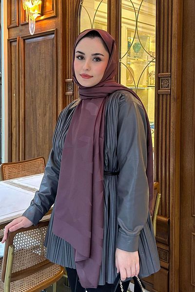 carell Merve Bayraktar's Choice C Pattern Monogram Cotton Silk Shawl Dark Rose Dried