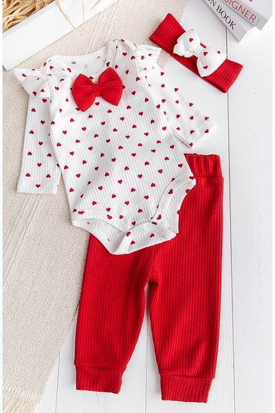Babymod Little Heart Patterned Bandana 3-Piece Baby Girl Set