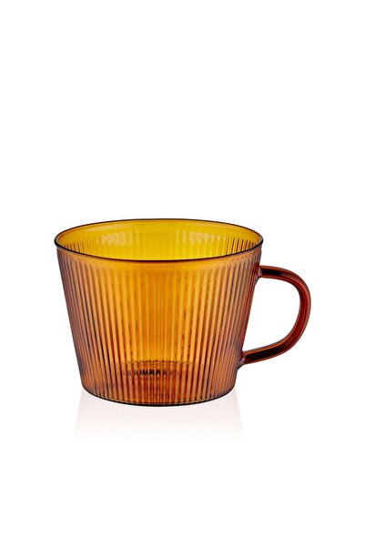 The Mia Striped Borosilicate Glass Coffee Cup Amber 310 ml