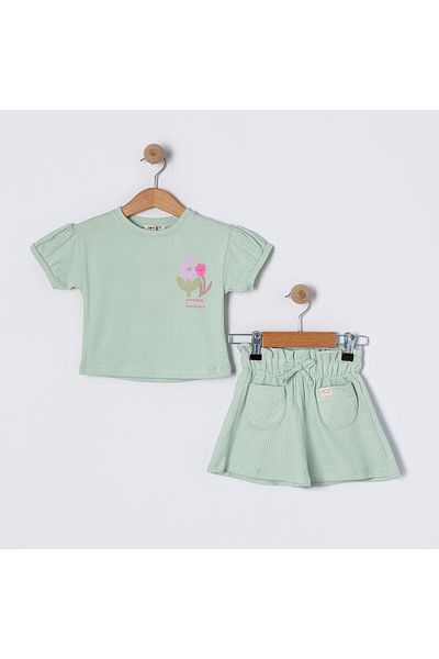 KIPIRIK BABY Girl's Green Floral Patterned Shorts Suit