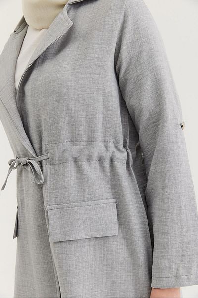 CALİENTE Waist Tie Jacket Linen Suit Gray