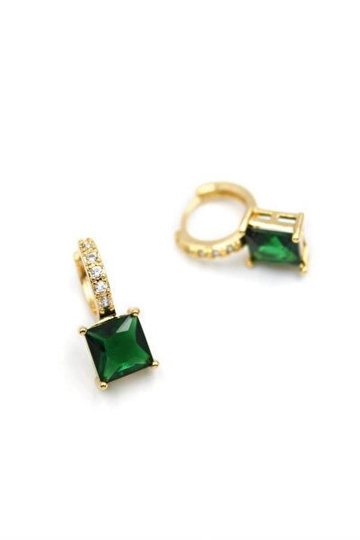 MENESSA Kare Taşlı Küpe - Yeşil