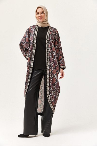 CALİENTE Oversize Stripe Detailed Kimono Cardigan Plum