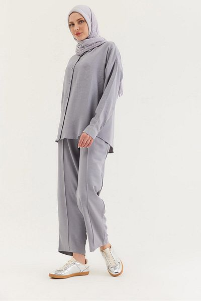 CALİENTE Shirt Trousers Wrinkled Fabric Suit Gray