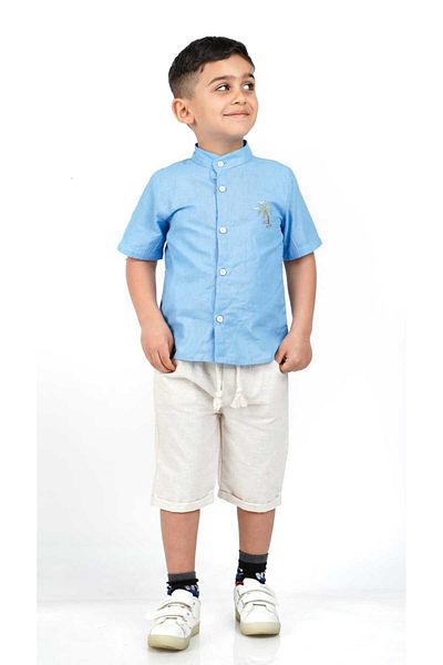 Katre Boy's Shirt and Linen Capri 2-Piece Suit