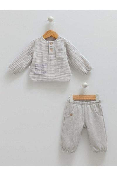 Caramell 6-9 Months 68-74 cm Set of 2 Baby Boy Top and Bottom Combed Cotton