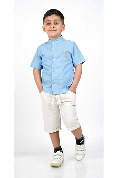Katre Boy's Shirt and Linen Capri 2-Piece Suit
