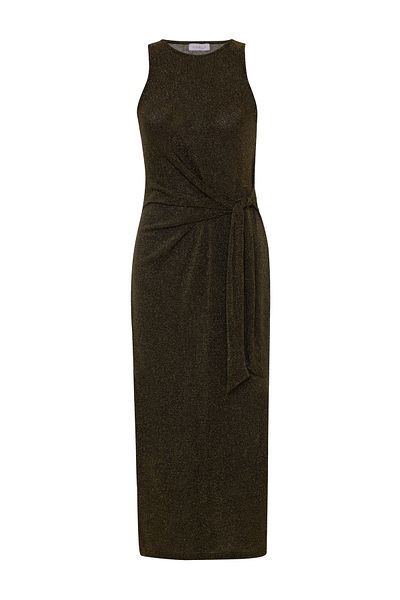 AQUELLA Μακρύ φόρεμα Lurex Khaki με δεμένο σχιστό