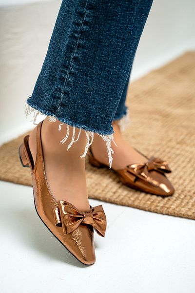 LAMİNTA Heju Copper Bow Detailed Flat Heeled Women's Ballerinas