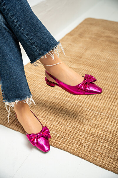 LAMİNTA Heju Fuchsia Bow Detailed Flat Heeled Women's Ballerinas