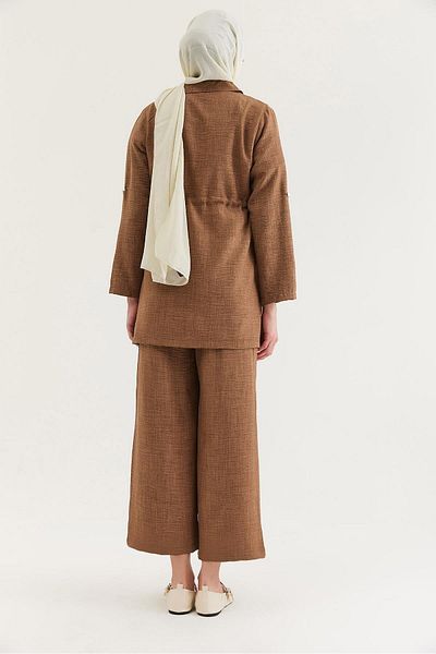 CALİENTE Waist Tie Jacket Linen Suit Tan