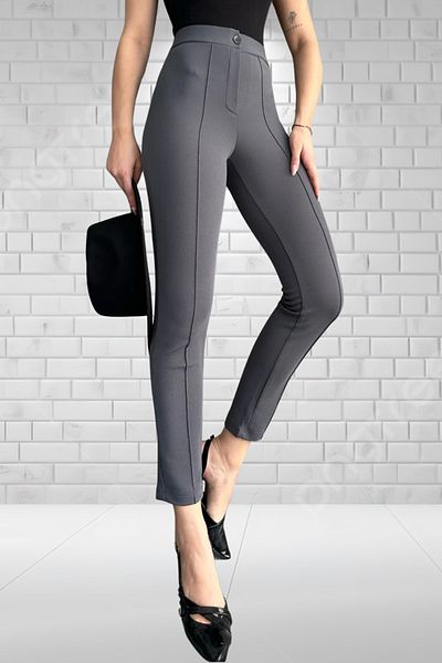 Muwen Butik Women's Anthracite Crepe Fabric Lycra Grass Tight Leg Tightening Trousers