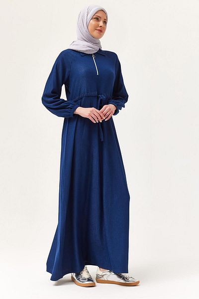 CALİENTE Πουκάμισο με γιακά μέσης κορδόνι φόρεμα Navy Blue