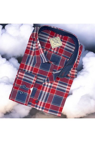 GÖMLEK GALERİSİ Men's Slim Fit Plaid Pattern Long Sleeve Sports Shirt