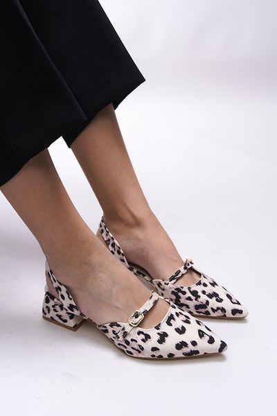 Riccon Beige Leopard Motif Heeled Women's Shoes 0012110