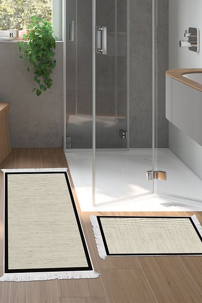Alanur Home Σετ Τουαλέτας Djt Star Leather Fringed Αντιολισθητική Βάση E5001