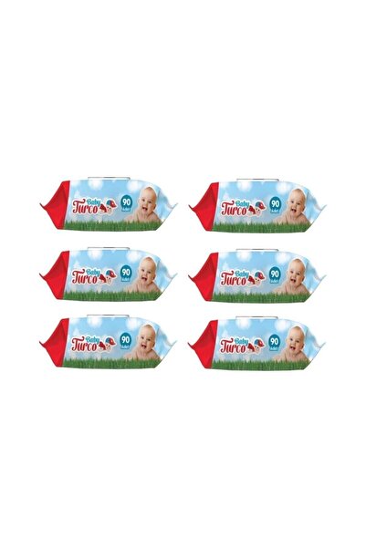 Baby Turco Islak Havlu Mendil Klasik 90 Yaprak 6 Paket Plastik Kapaklı
