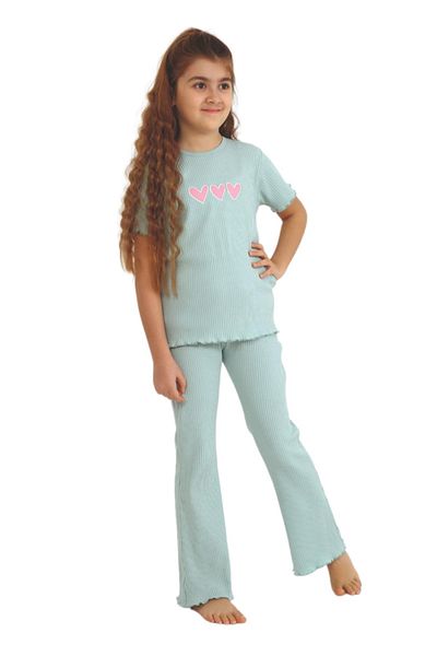diamondstar Girl's Love Printed Short Sleeve Crew Neck 10/15 Years Old Set