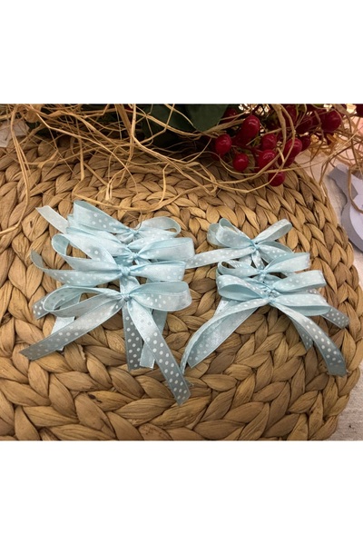 Deniz Party Store 1 CM MAVİ PUANLI  SATEN  HAZIR FİYONK KURDELE 10 ADET Balon Pasta  kurdelesi