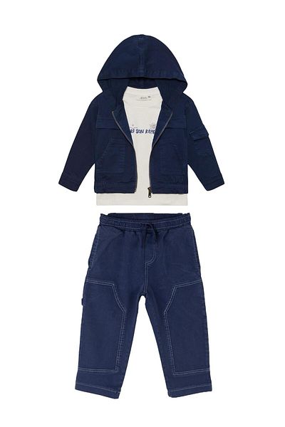 NK 01-04 Years Old Baby Boy Navy Blue Triple Suit - Navy-White