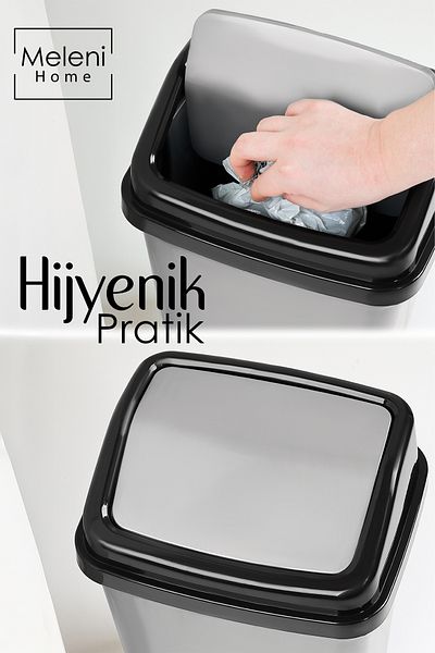 Meleni Home Coș de gunoi din plastic cu capac - Coș de gunoi pentru birou, baie, bucătărie, gri 10 litri
