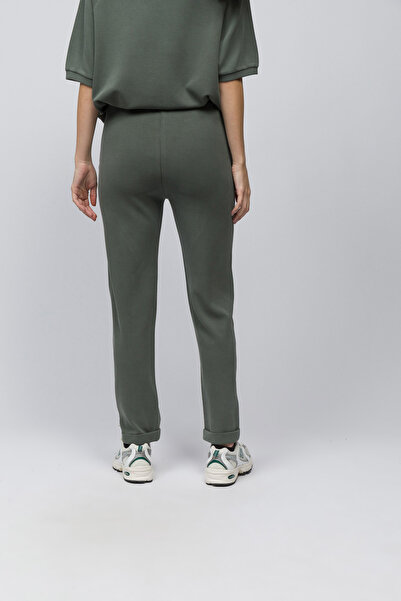 Dexia Huesca - Front Rib Detailed Pique Modal Fabric Slim Fit Carrot Cut Trousers - Khaki Color