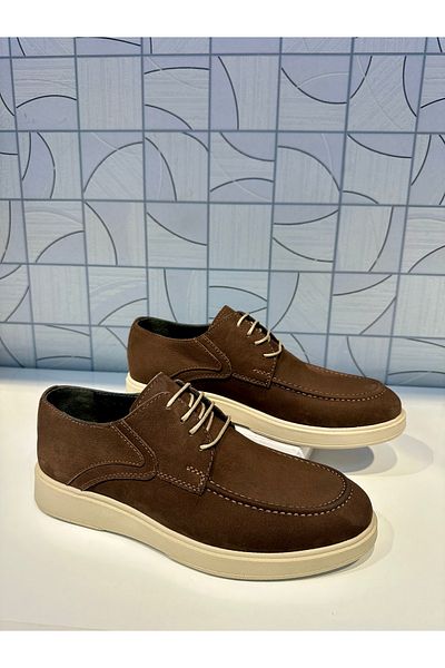 Anıl Ayakkabı ST 420 Ανδρικά καφέ Nubuck Γνήσιο δέρμα καθημερινά καθημερινά παπούτσια Loafer με κορδόνια