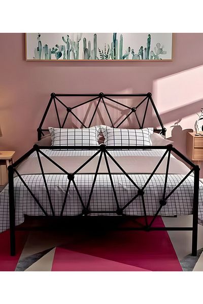Generic Durable metal single bed one person with a modern streamlined design 190x90cm Black
