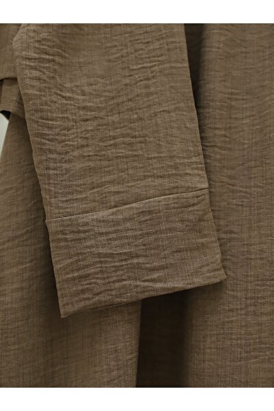 Modamorfo Linen Suit with Lace-Up Front and Elastic Waist Skirt - Light Brown
