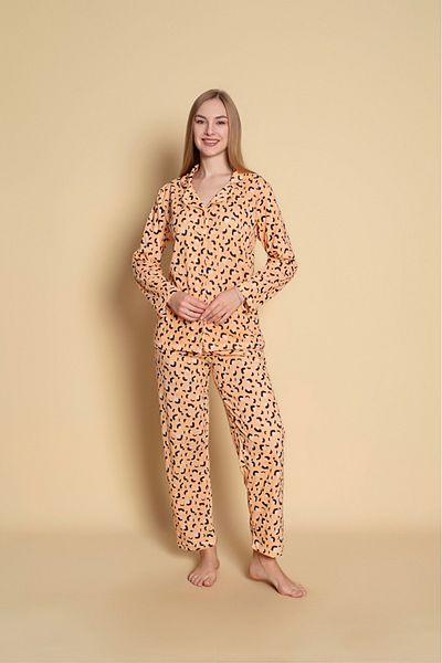 Sude HOMEWEAR ΓΥΝΑΙΚΕΙΟ ΠΟΥΚΑΜΙΣΟ ΛΕΟΠΑΡ ΣΕΤ ΠΙΤΖΑΜΑ ΜΑΚΡΥΜΑΝΙΚΟ