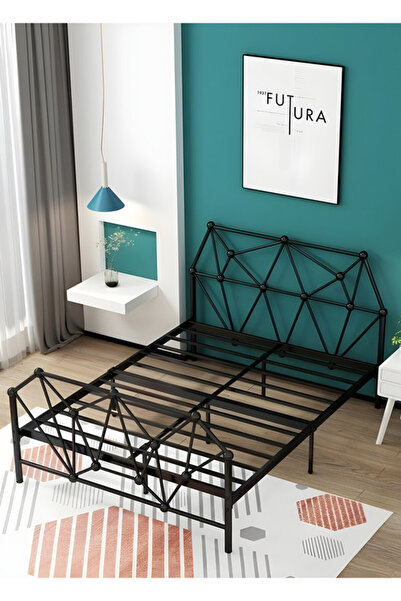 Generic Durable metal single bed one person with a modern streamlined design 190x90cm Black