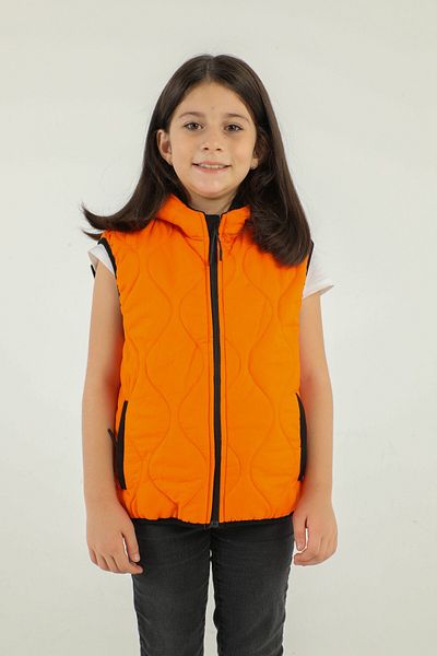 Black One Hooded Double Pocket Girl's Vest