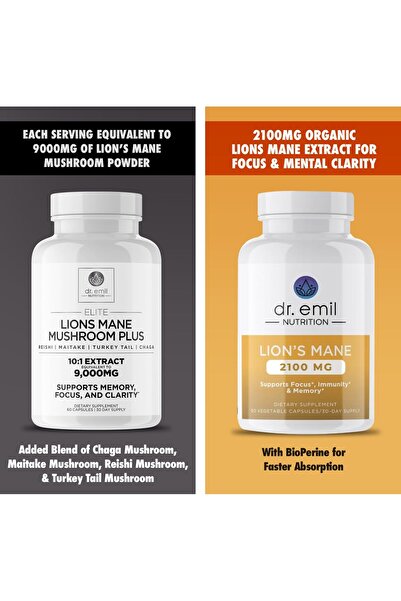DR. EMIL NUTRITION 2100mg Organic Lions Mane Capsules - Focus & Mental Clarity - Nootropic Mushroom