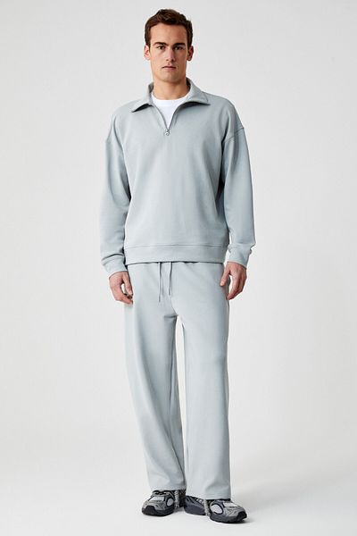 GRIMELANGE Faust Men's Stand Collar Oversize Long Sleeve Zippered Elastic Waist Gray Tracksuit Set