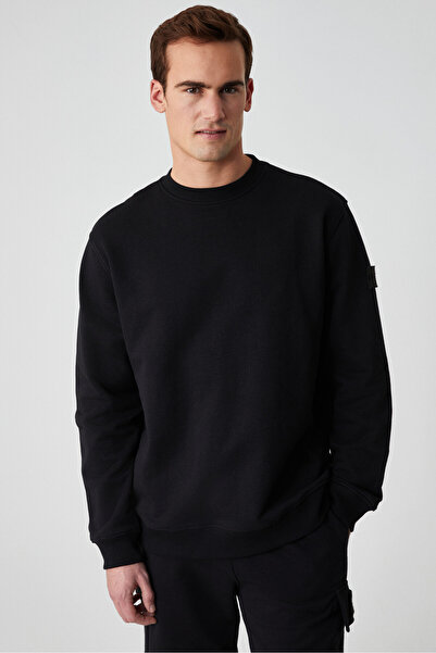 GRIMELANGE OLLIE Erkek Bisiklet Yaka Regular Uzun Kollu Nakış Detaylı Siyah Sweatshirt