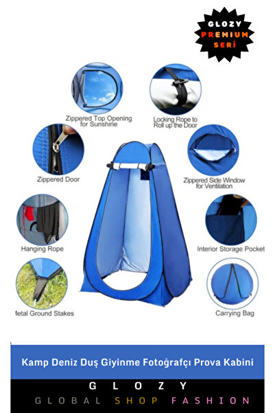 GLOZY Premium Seri Kamp Deniz Duş Pazar Açık Alanlar İçin Su Geçirmez Pratik Fermuarlı Giyinme Kabini
