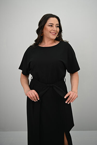 Koza Butik Women's Plus Size Short Sleeve Belted Dress 5297-25