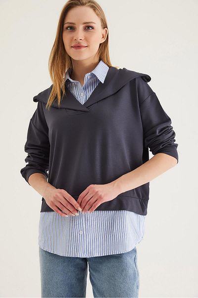 CALİENTE Modal Fabric Shirt Garnished Tunic Smoked