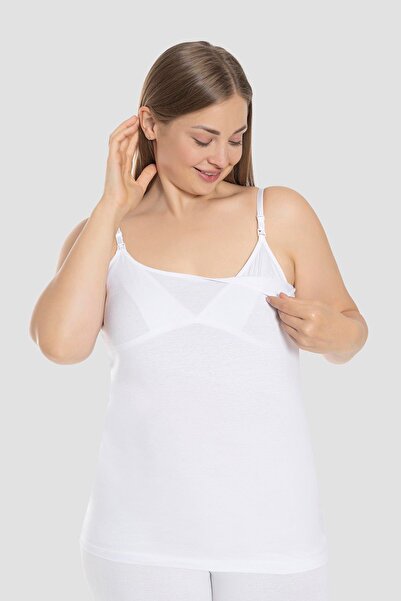 Arma Yıldız White Women's Breastfeeding Undershirt - 2 Pieces, Cotton and Lycra