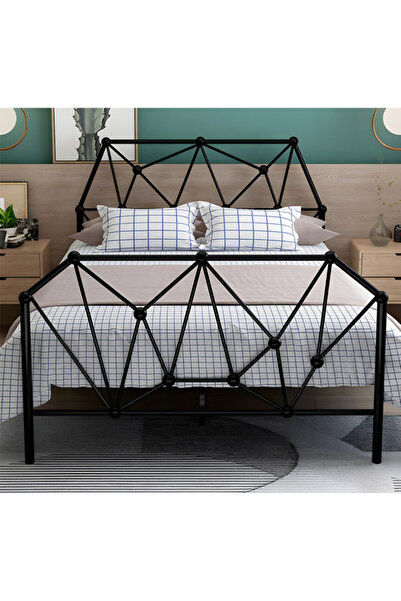 Generic Durable metal single bed one person with a modern streamlined design 190x90cm Black